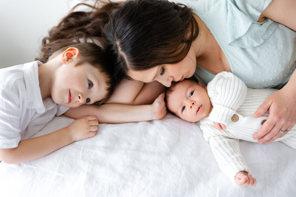 Mom with her kids during maternity  & newborn photography session.