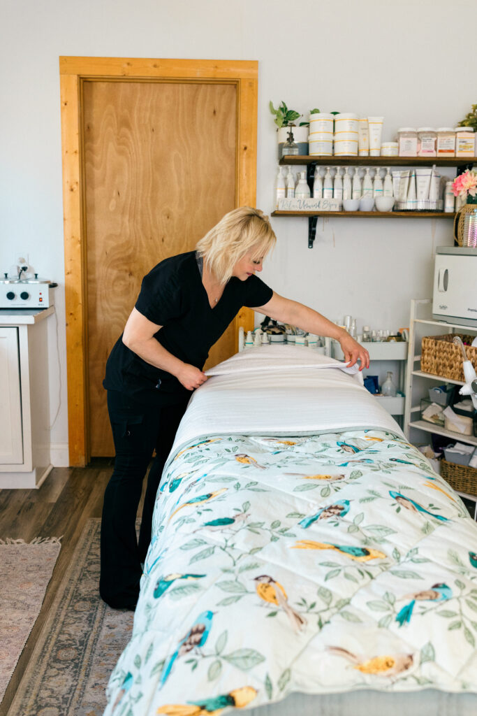 Spa owner captured working in her studio during a branding session